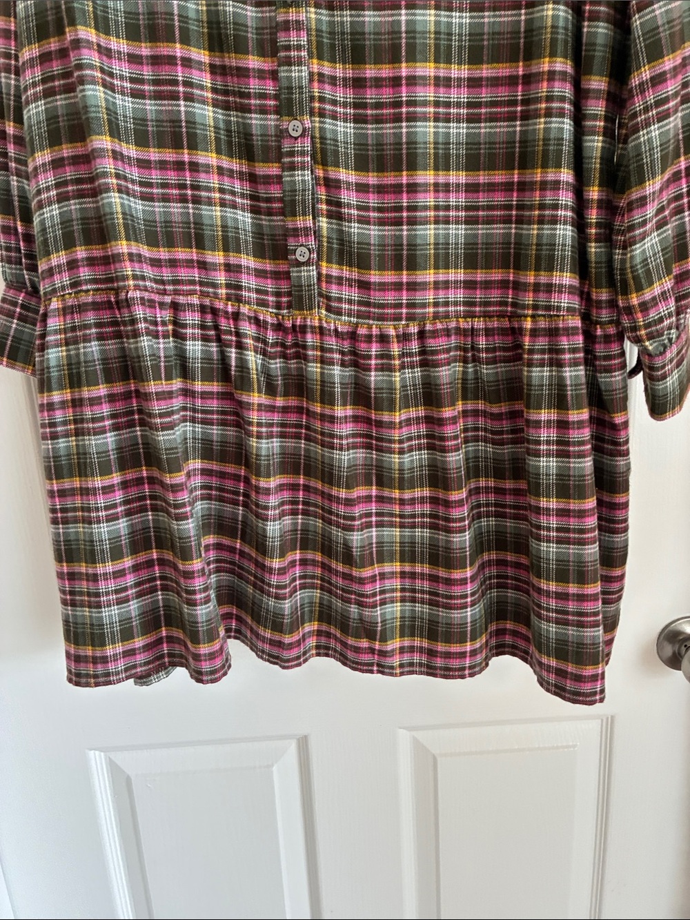 LOFT Tartan Dark Academia Plaid Button Front Drop Waist Flounce Dress Size XL - Picture 5 of 7